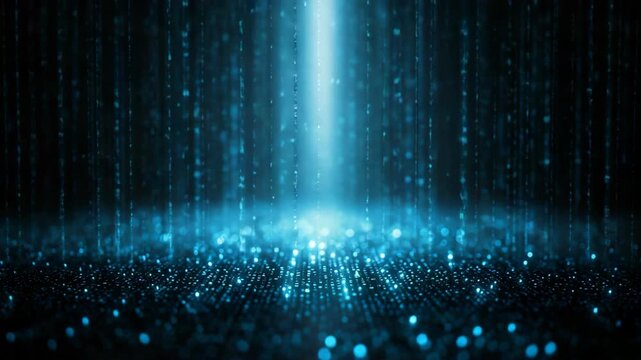 cyber verse blue neon light data line flow in air on dark background 