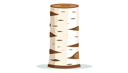 A stylized illustration displays a tall, cylindrical tree trunk, showcasing distinctive light-colored bark with dark brown markings.