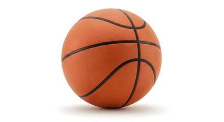 Realistic basketball isolated on a white background, detailed texture, professional studio photo, shadow beneath.