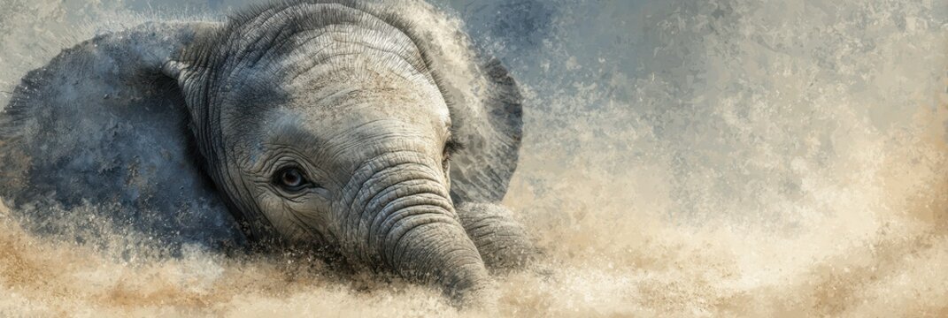 Baby elephant playing in the sand at a local wildlife sanctuary during a warm afternoon