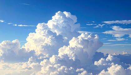 A vast expanse of fluffy white cumulus clouds against a brilliant azure sky.