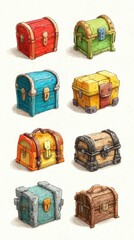 Colorful treasure chests showcasing a variety of designs and styles for fantasy adventures and games