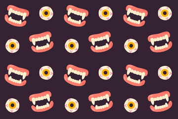 Seamless halloween pattern with vampire teeth and eyeballs