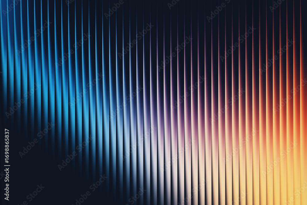 Poster abstract background with vertical ribbed texture in shades of blue, purple, and orange, creating a d
