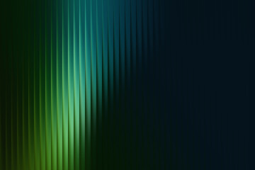 Abstract vertical ribbed texture with a gradient of green and blue light on a dark background, representing digital art and technology