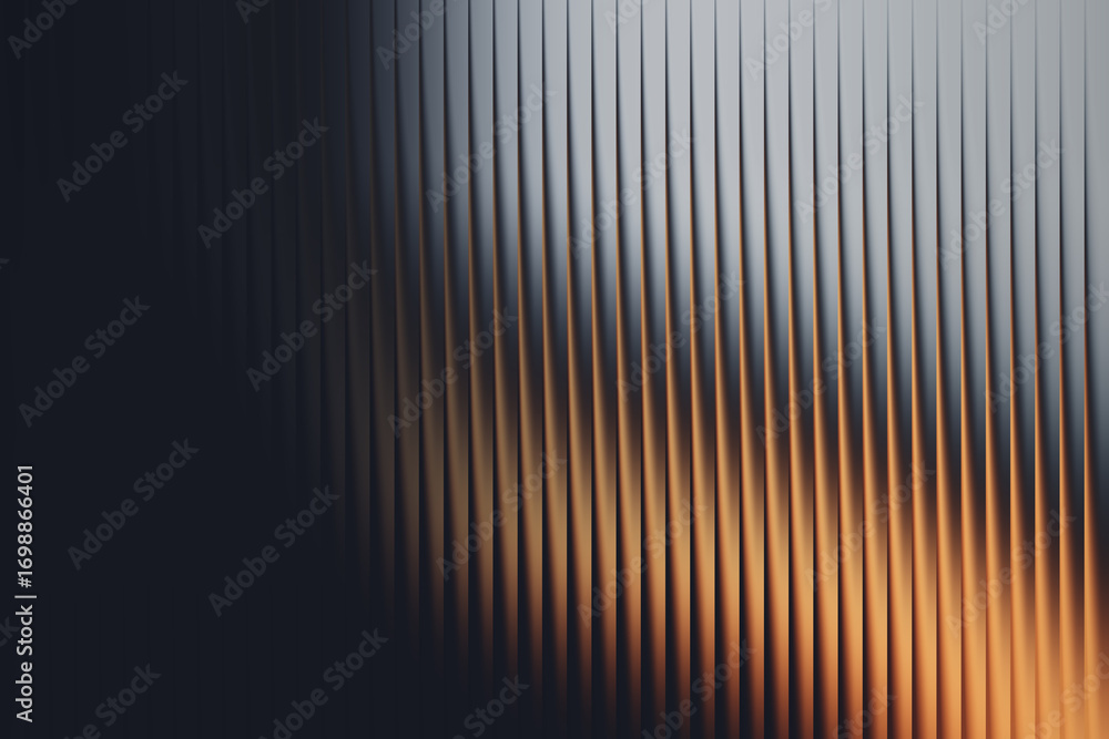 Poster abstract background with vertical metallic lines and warm orange light reflections creating a sense 
