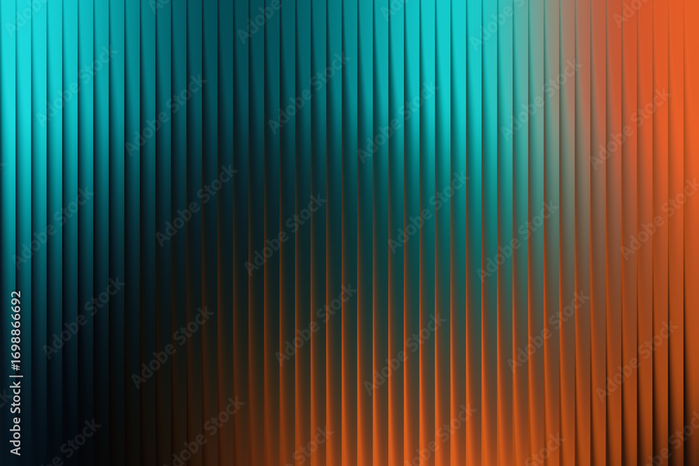 Poster abstract background with vertical ribbed texture in shades of teal and orange, creating a modern and