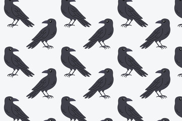 Crow pattern. Design for Halloween. Flat style vector illustration