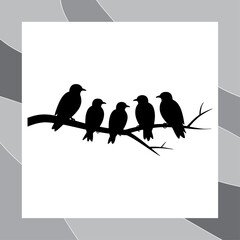 Silhouette of Birds Perched on a Branch Simple Yet Elegant Design with Grey Border Accentuating the Scene