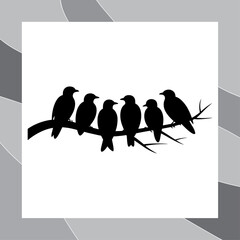 Silhouette of Birds Perched on a Branch Simple Yet Elegant Design with Grey Border Accentuating the Scene