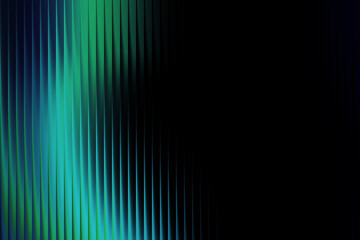 Abstract background with vertical lines in gradient of green and blue hues against black