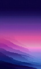Obraz premium Vibrant purple and pink gradient sky over misty, layered mountains at dusk, creating a serene and atmospheric landscape