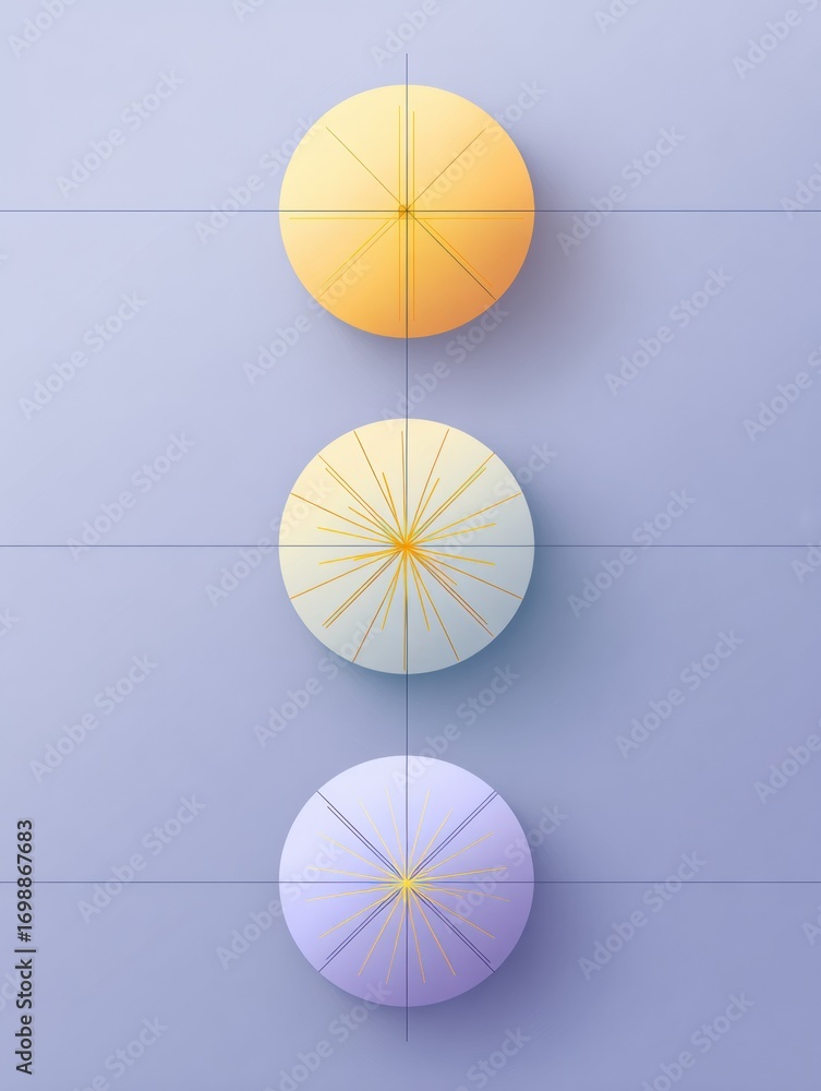 Poster soft pastel circles arranged vertically showcase a gradient of colors from yellow to purple against 