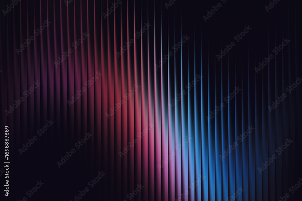 Poster abstract background with vertical lines and a gradient of red and blue light, creating a futuristic 