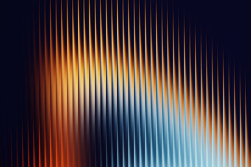 Dramatic abstract background with vertical ribbed lines showcasing a fiery orange and cool blue gradient against dark navy