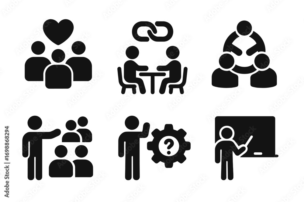 Poster collaboration and communication icons representing teamwork and connectivity in professional environ