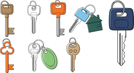 Keys & Locksmith Vector Illustrations – Apartment, Home, Car and Other Keys on Keyholders, Locksmith Services, Security and Access Concept