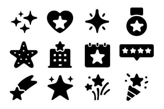 Vector icons representing stars, hearts, and celebrations in a playful design suitable for various creative projects