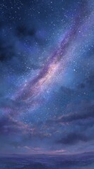 Fototapeta premium A vibrant and colorful depiction of the milky way galaxy stretching across a starry night sky, with wispy clouds adding depth and texture to the cosmic scene