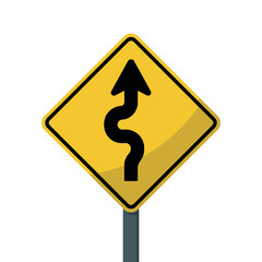 Yellow diamond road sign indicating a winding road ahead