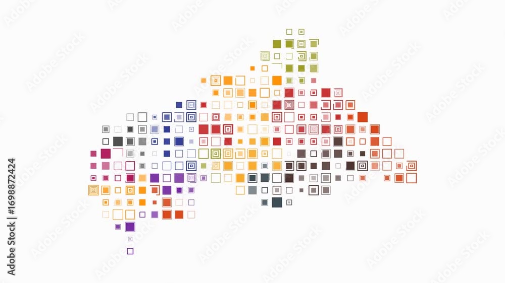 Poster central african republic map animation. shape of the country with pulsating colored dots. large size