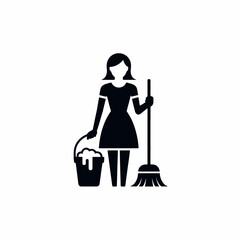 Silhouette of a woman with a mop and bucket for cleaning services