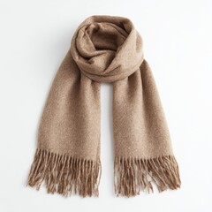 Light beige/tan wool scarf with fringed edges