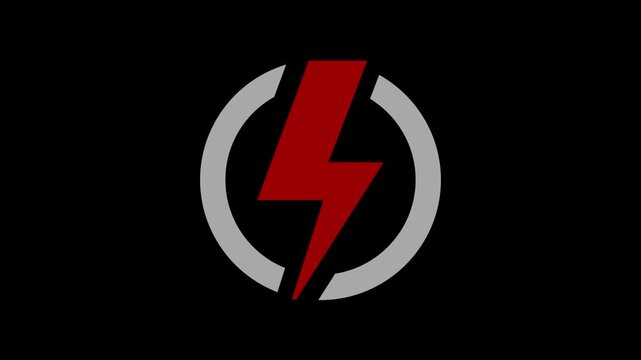 Red Lightning Bolt Inside Grey Circle Symbol on Black Background abstract alert