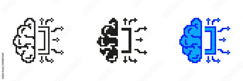 Aufkleber pixelated brain with circuits icon set. artificial intelligence and neural network symbol. ai techno