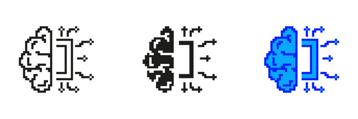 Obraz premium Pixelated Brain with Circuits Icon Set. Artificial Intelligence and Neural Network Symbol. AI Technology with Circuit Elements Design. Isolated Vector Illustration