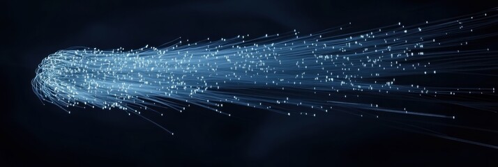 Streak of light resembling a comet in a dark backdrop with luminous particles creating a sense of movement and energy