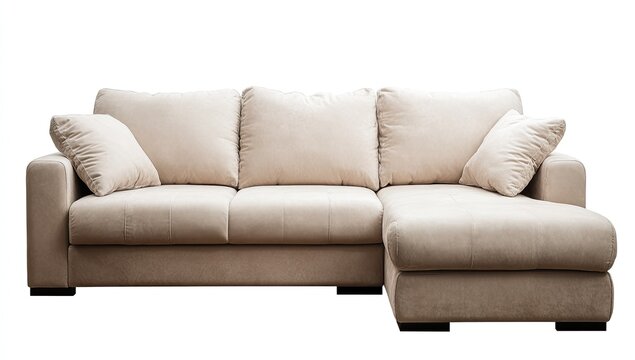 Light beige sectional sofa against white background