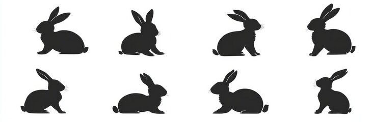 A large pack of modern silhouette designs featuring rabbit silhouettes are set against an isolated white background