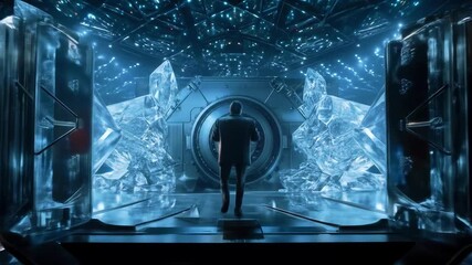 Futuristic vault interior with crystalline structures and high-tech ambiance, showcasing advanced security - Powered by Adobe