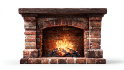 Rustic brick fireplace with burning fire (1)