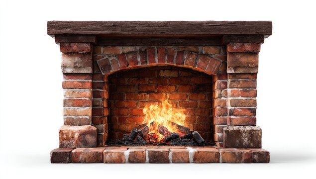 Rustic brick fireplace with burning fire (1)