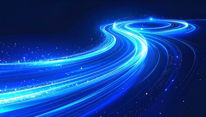 Dynamic blue light trails weave a captivating abstract design, creating a mesmerizing visual effect with swirling patterns.