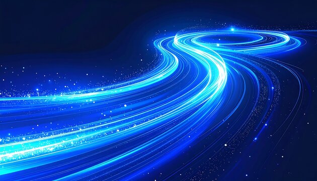 Dynamic blue light trails weave a captivating abstract design, creating a mesmerizing visual effect with swirling patterns.
