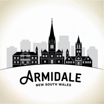 Armidale Australia Skyline Silhouette &mdash; A University City on the Northern Tablelands of New South Wales Vector Illustration