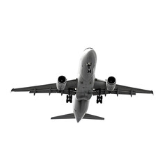 Airplane flying overhead isolated on transparent background, ready to land at airport