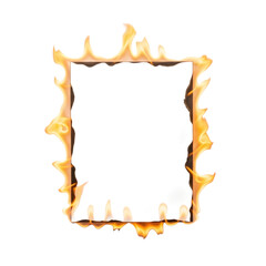 Paper on fire isolated on transparent background, burning edges and blank space