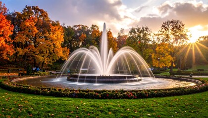 Autumn fountain in a park