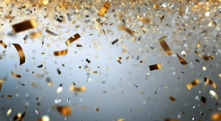 Celebratory Gold and Silver Confetti Floating Downward During New Years Eve Event.