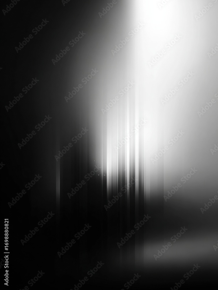 Poster abstract grayscale composition with blurred lines and shapes creating a sense of motion in an artist