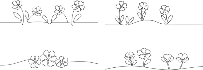 4 set of flower continuous one continuous line art, Vector illustration, One line art, Line art graphic style. © 99 vector art