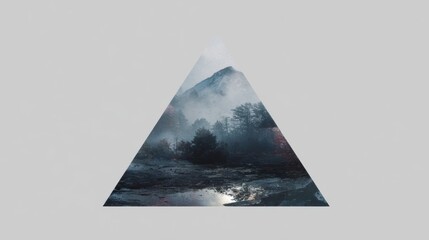 Misty Mountain Landscape Framed in a Triangle Shape, Captured During Early Morning Light
