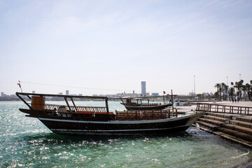 Obraz premium View of dhow, traditional middle,eastern,boat, Doha, Qatar, 