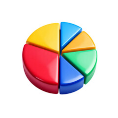 Flat 3D style colorful pie chart with glossy effect, isolated on a white background