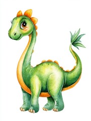 Fototapeta premium Charming illustration of a playful long-necked dinosaur with vibrant orange spikes