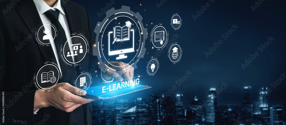 Aufkleber online education boosts access to learning. learn anytime through flexible platforms. education tech